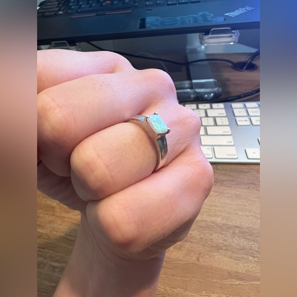 95% silver ring with opal stone. Size 6